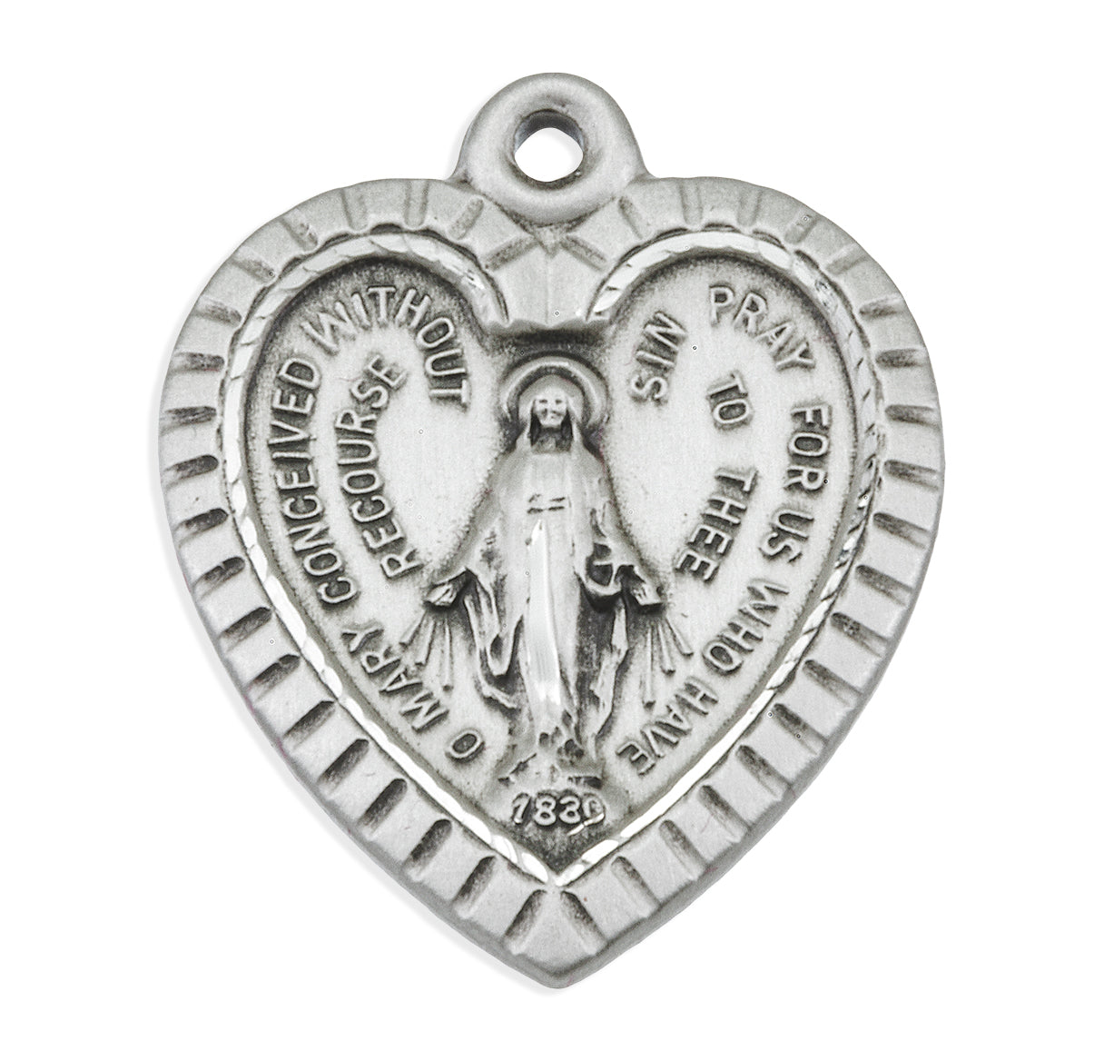 Sterling Silver Heart Shape Miraculous Medal Pendant Necklace