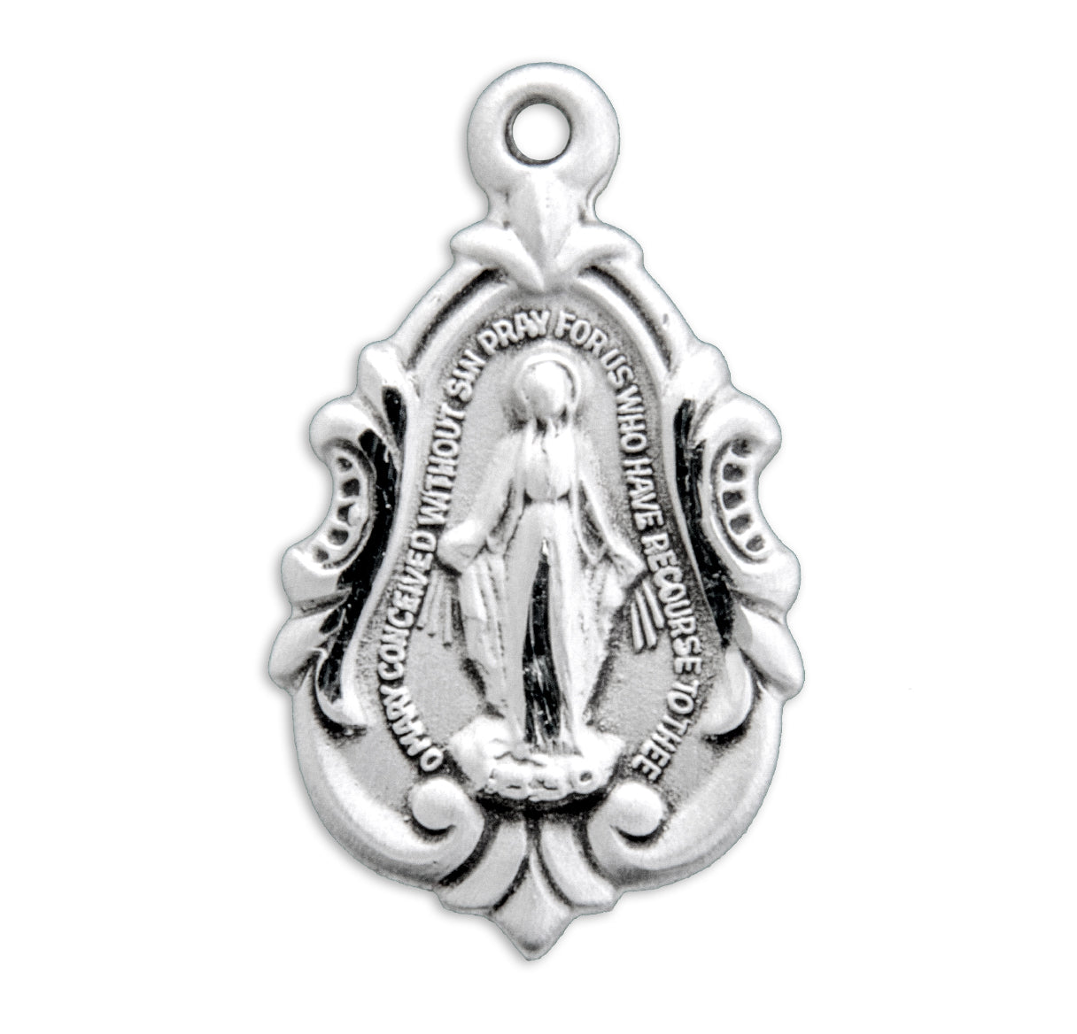 Sterling Silver Fancy Baroque Miraculous Medal Pendant Necklace, Made in USA