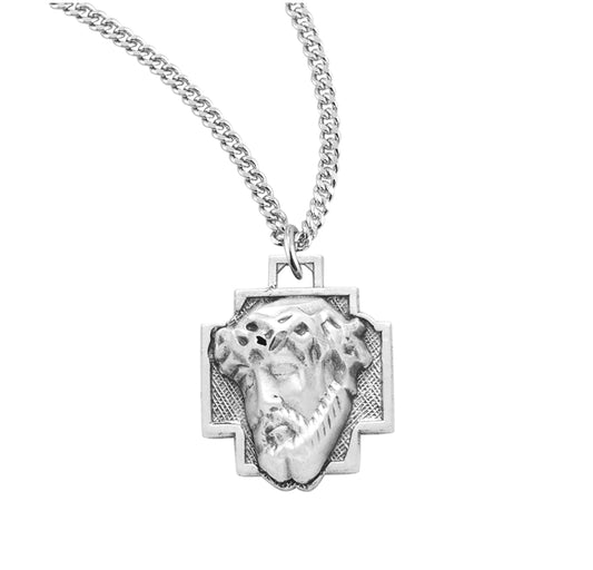 Head of Christ Sterling Silver Medal Pendant Necklace