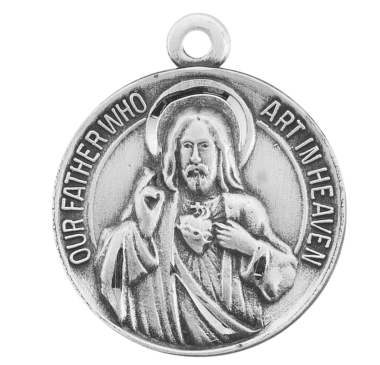 Our Father/Hail Mary Round Sterling Silver Medal Pendant Necklace