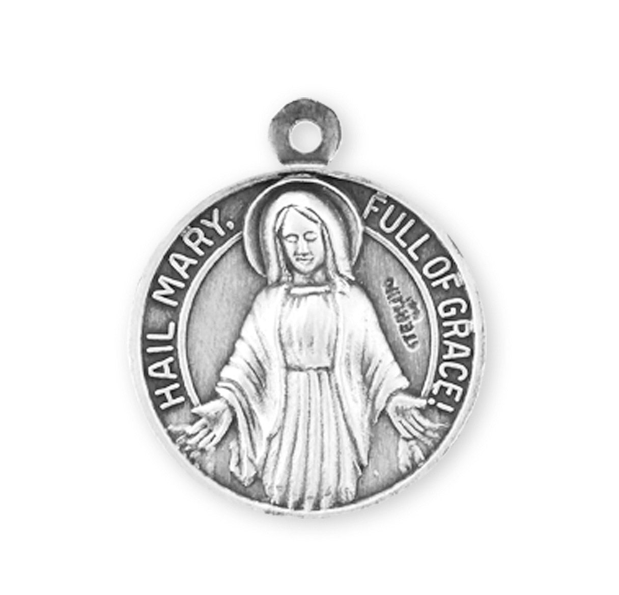 Our Father/Hail Mary Round Sterling Silver Medal Pendant Necklace