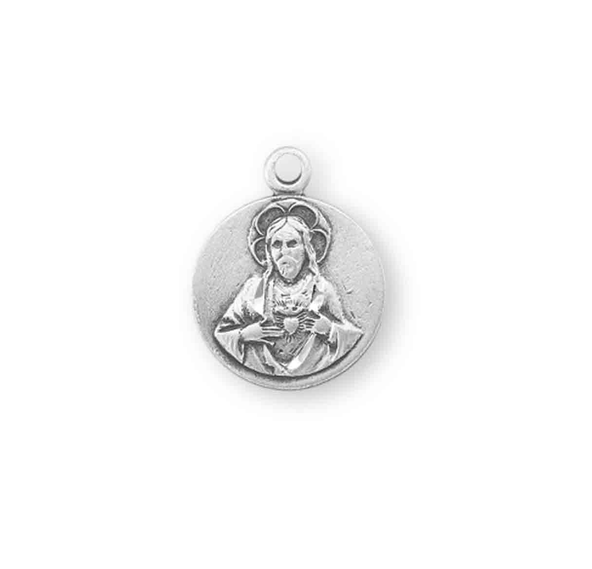 Sterling Silver Scapular Sacred Heart of Jesus Medal Pendant Necklace