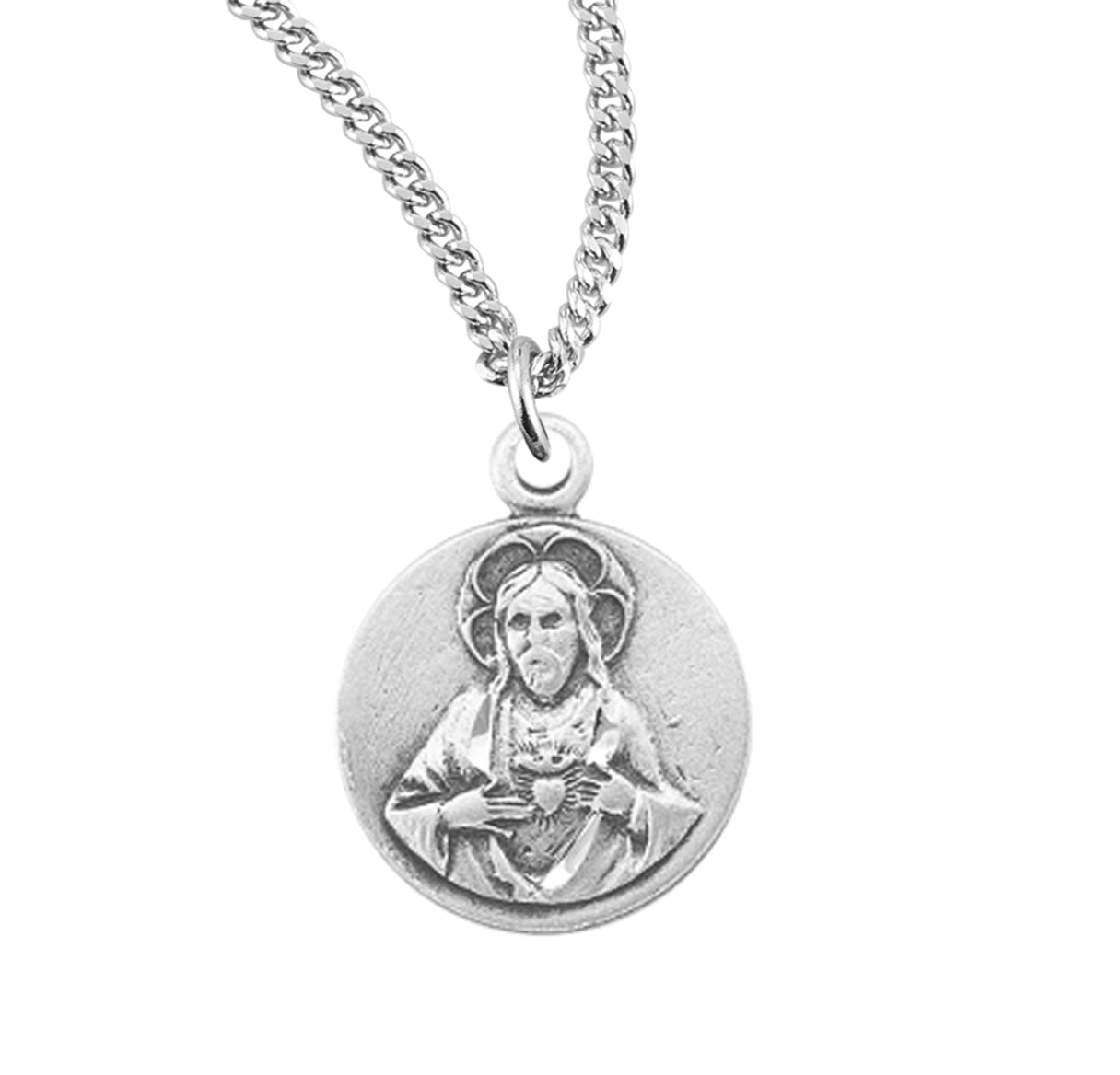 Sterling Silver Scapular Sacred Heart of Jesus Medal Pendant Necklace