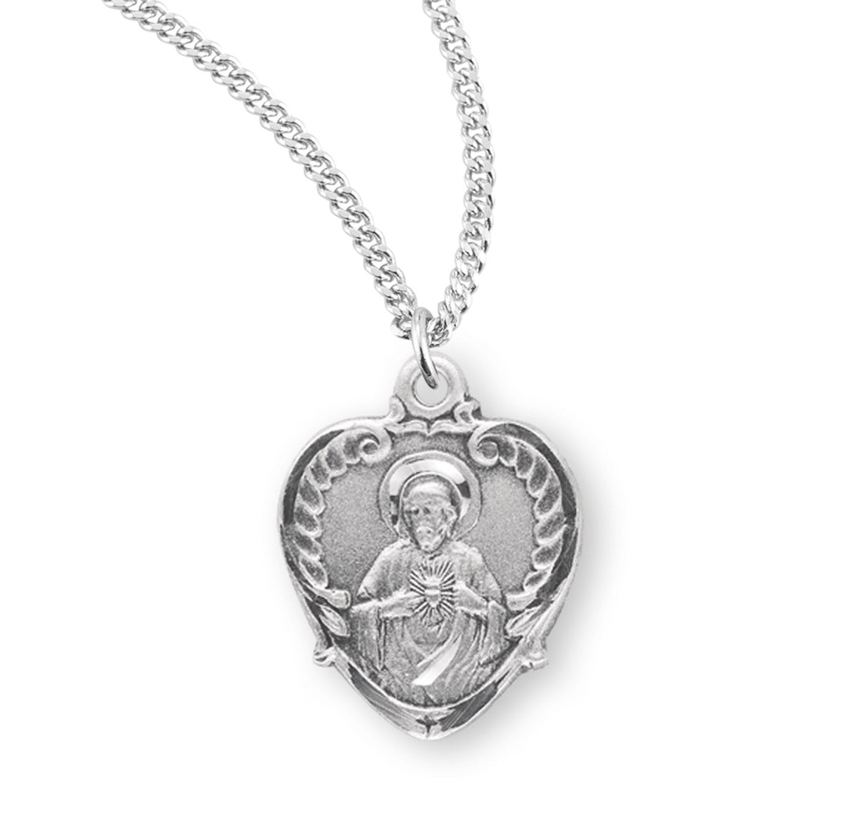 Sterling Silver Scapular Sacred Heart of Jesus Medal Pendant Necklace