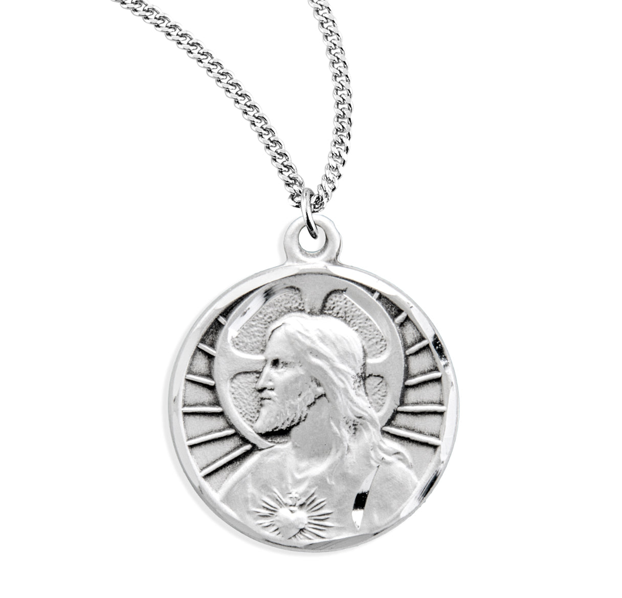 Sacred Heart of Jesus Sterling Silver Scapular Medal Pendant Necklace