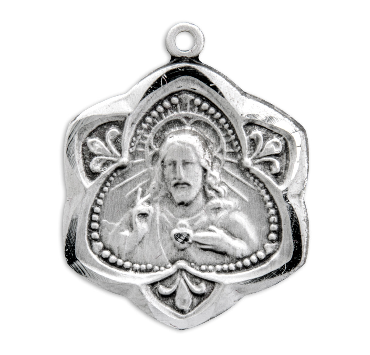 Sacred Heart of Jesus Sterling Silver Scapular Medal Pendant Necklace