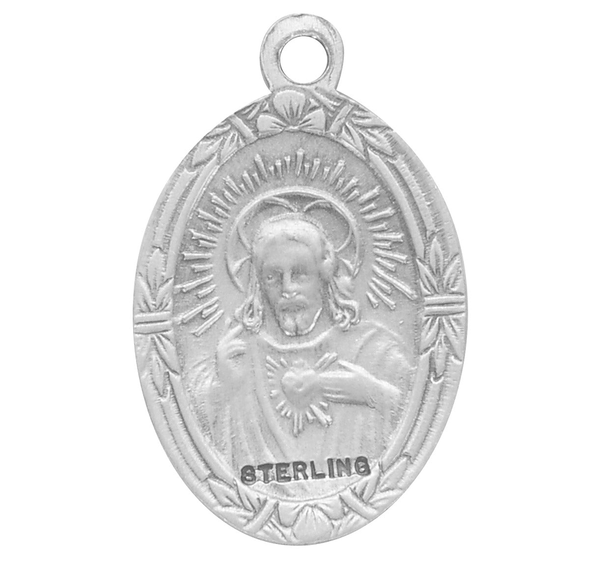 Sacred Heart of Jesus Sterling Silver Scapular Medal Pendant Necklace