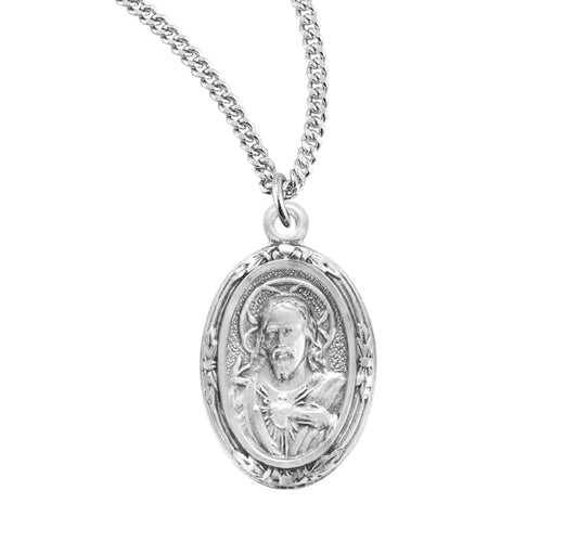 Sacred Heart of Jesus Sterling Silver Scapular Medal Pendant Necklace