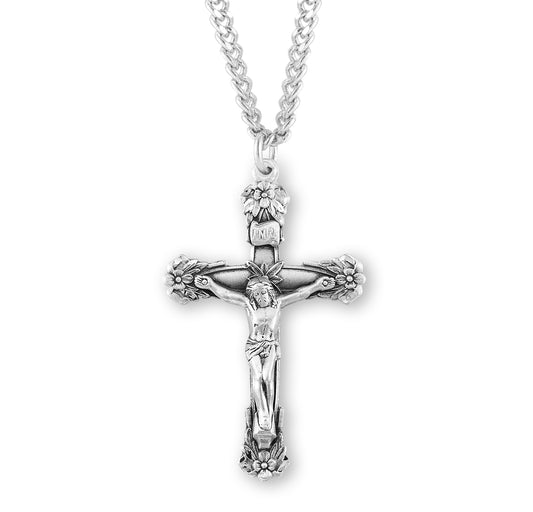 Floral Designed Sterling Silver Crucifix