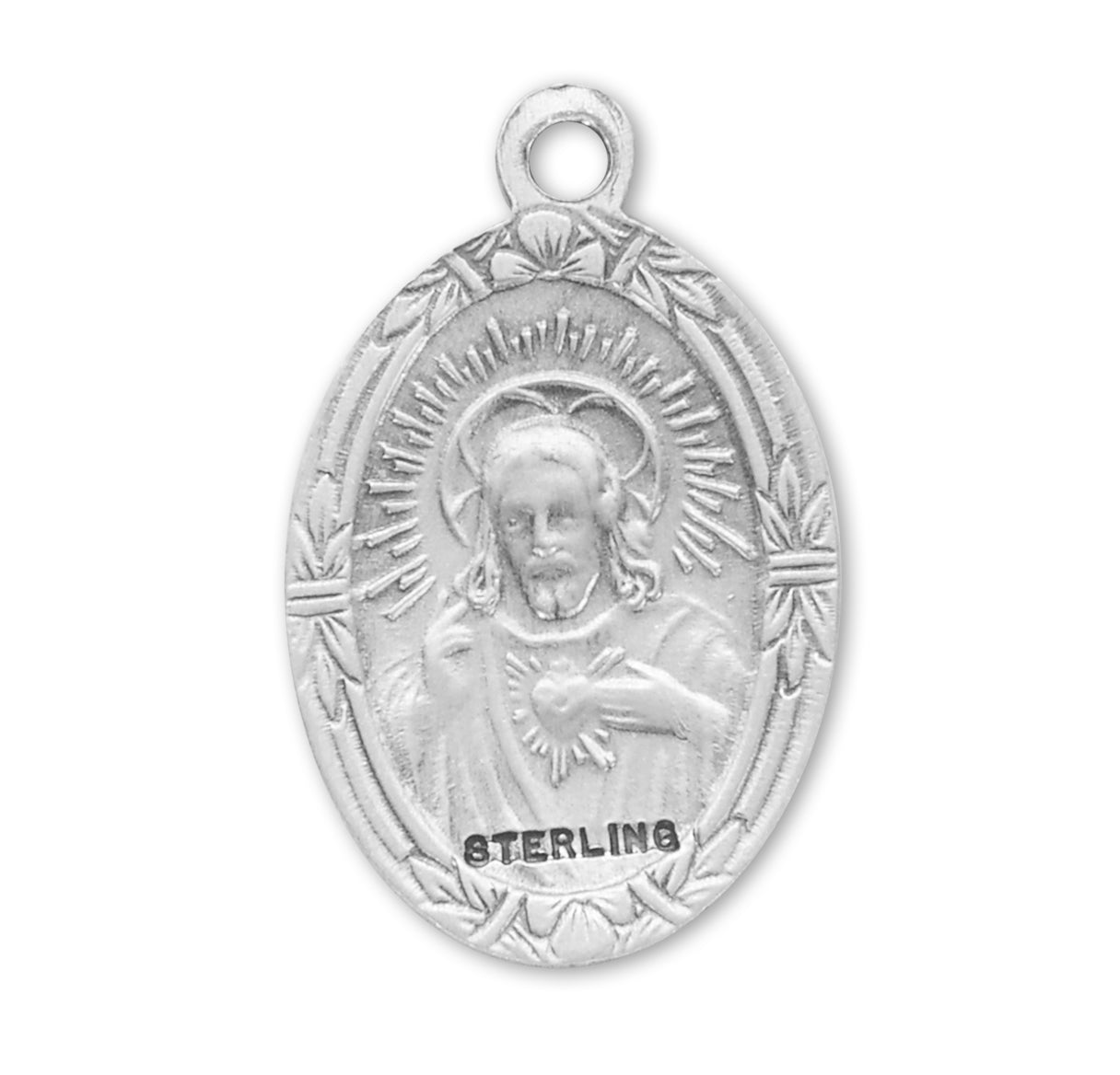 Sacred Heart of Jesus Sterling Silver Scapular Medal Pendant Necklace