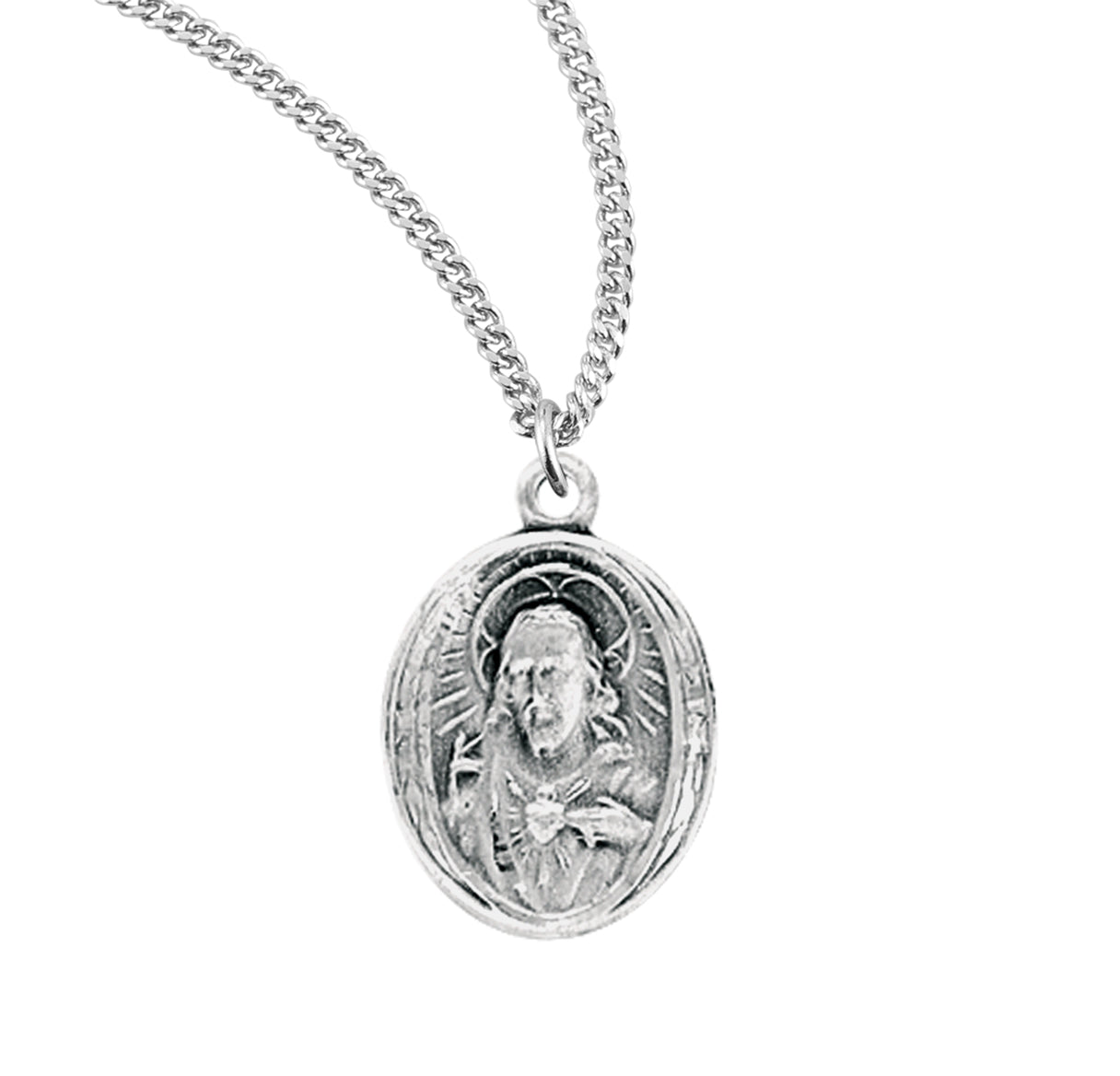 Sacred Heart of Jesus Sterling Silver Scapular Medal Pendant Necklace