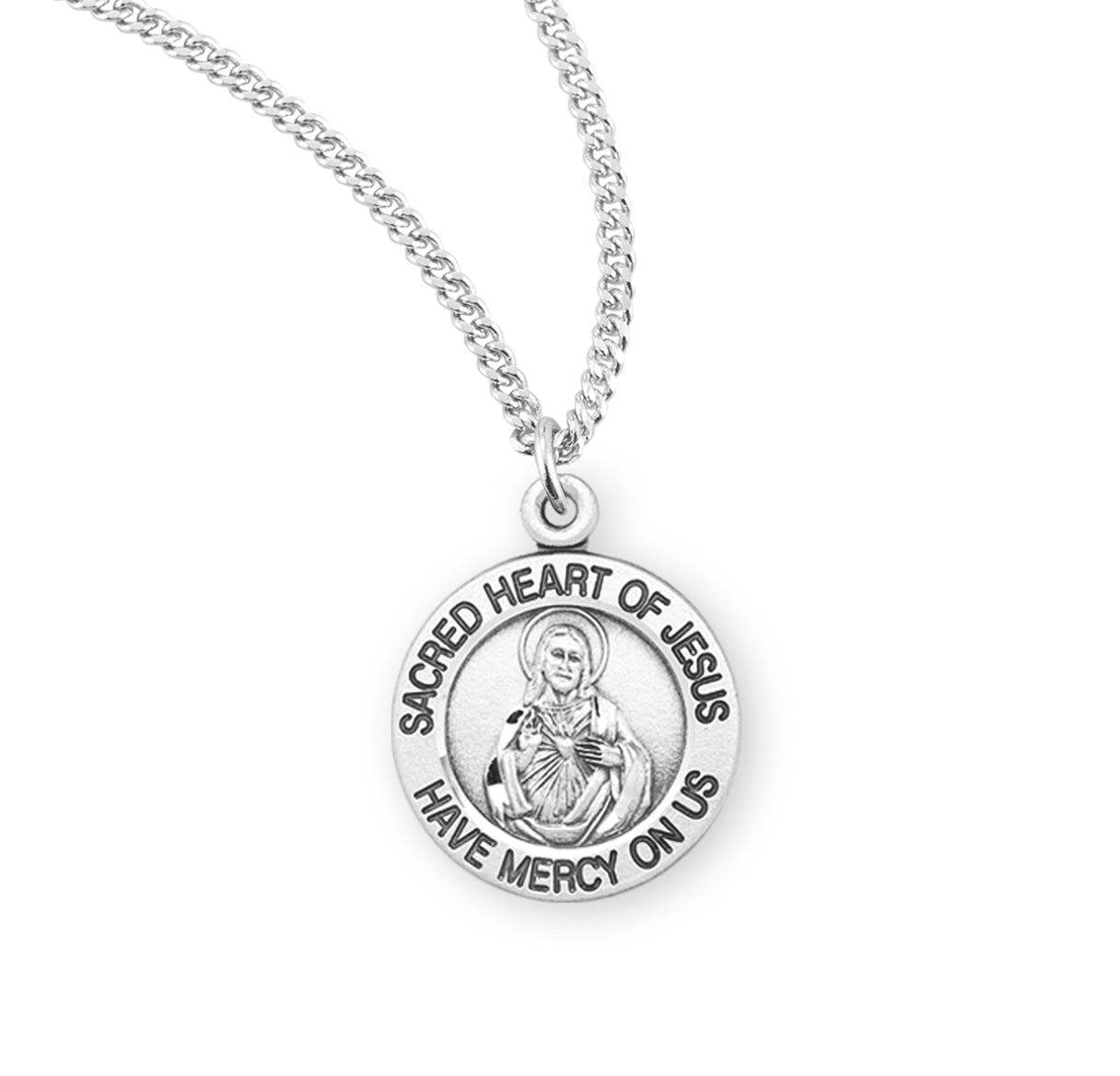 Sterling Silver Scapular Sacred Heart of Jesus Medal Pendant Necklace