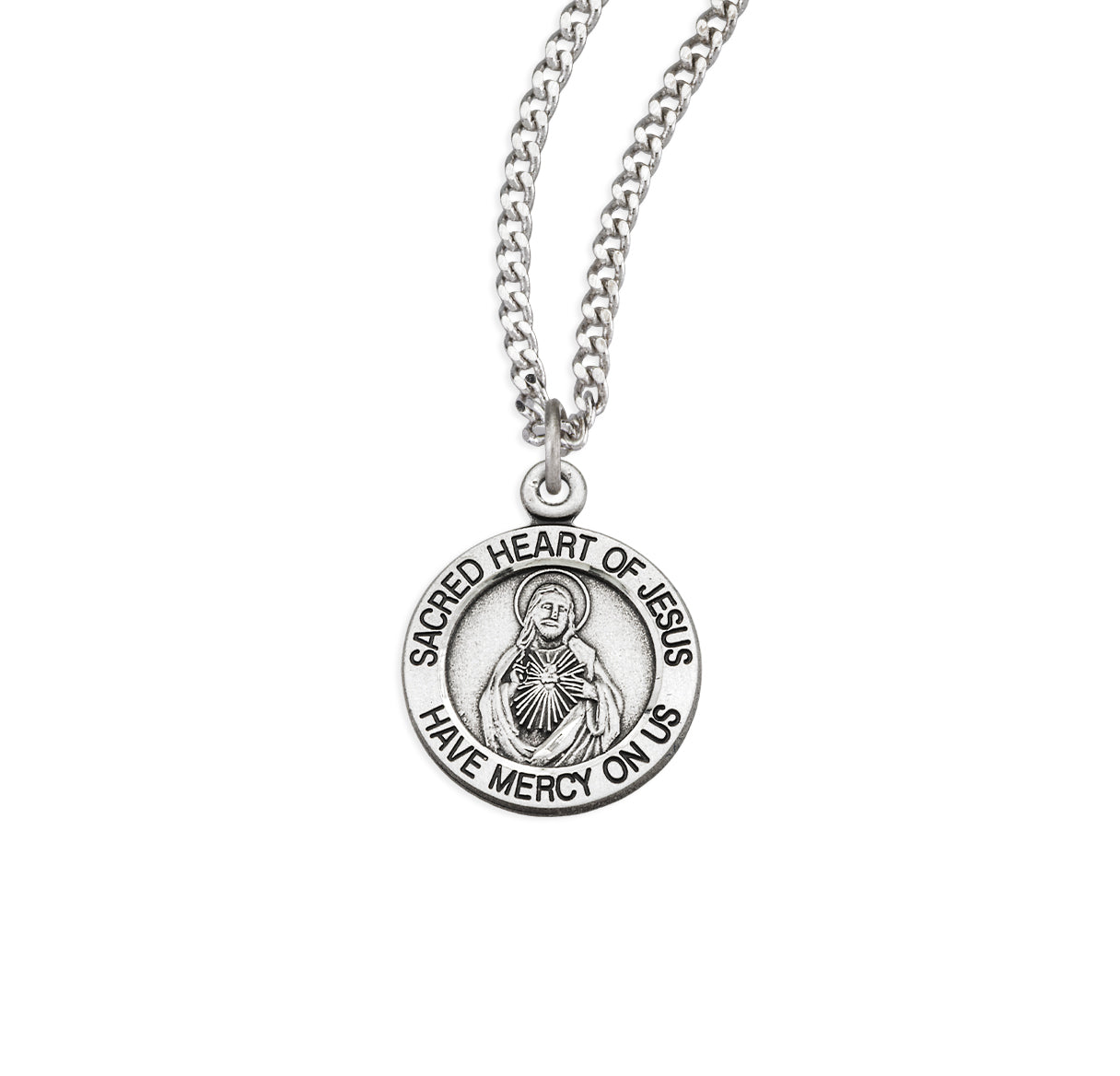 Sterling Silver Scapular Sacred Heart of Jesus Medal Pendant Necklace