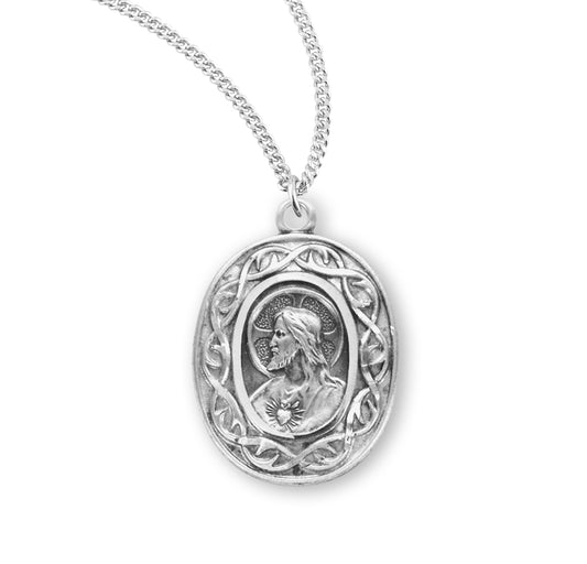 "Crown of Thorns" Sterling Silver Scapular Medal Pendant Necklace