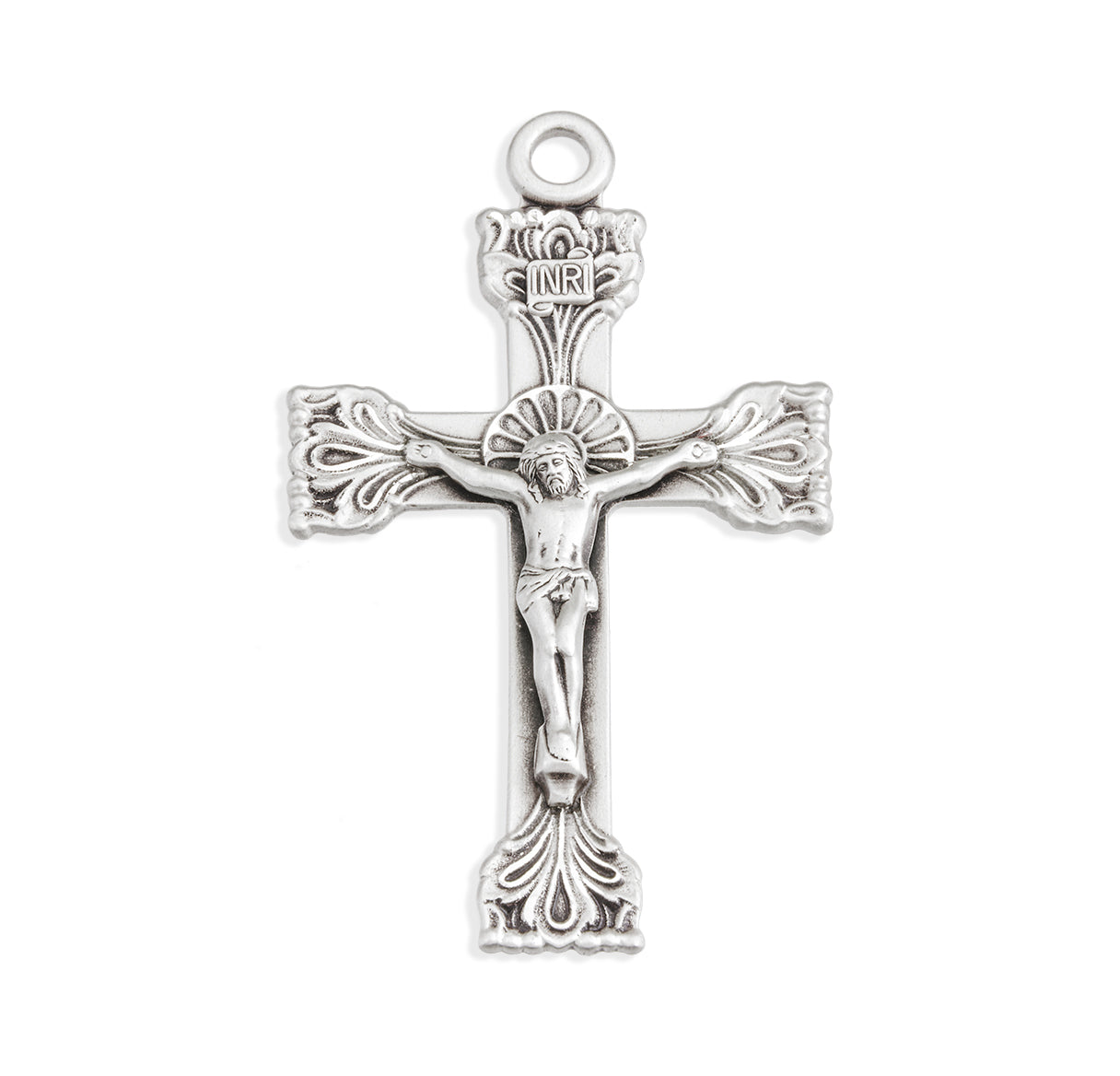 Extended Leaf Etched Sterling Silver Crucifix Necklace