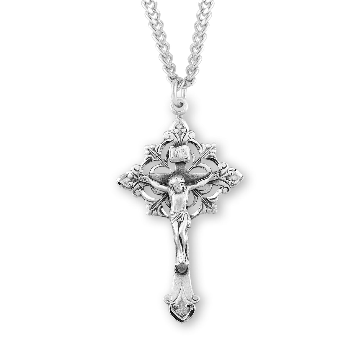 Sterling Silver Floral Filigree Crucifix