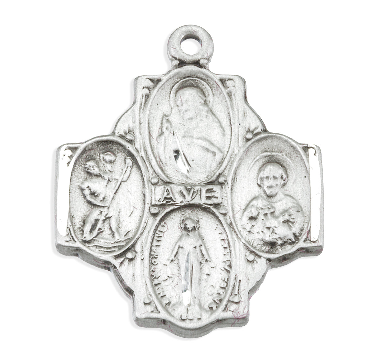 Extel Silver Catholic 4-Way Medal Cross Cruciform Necklace