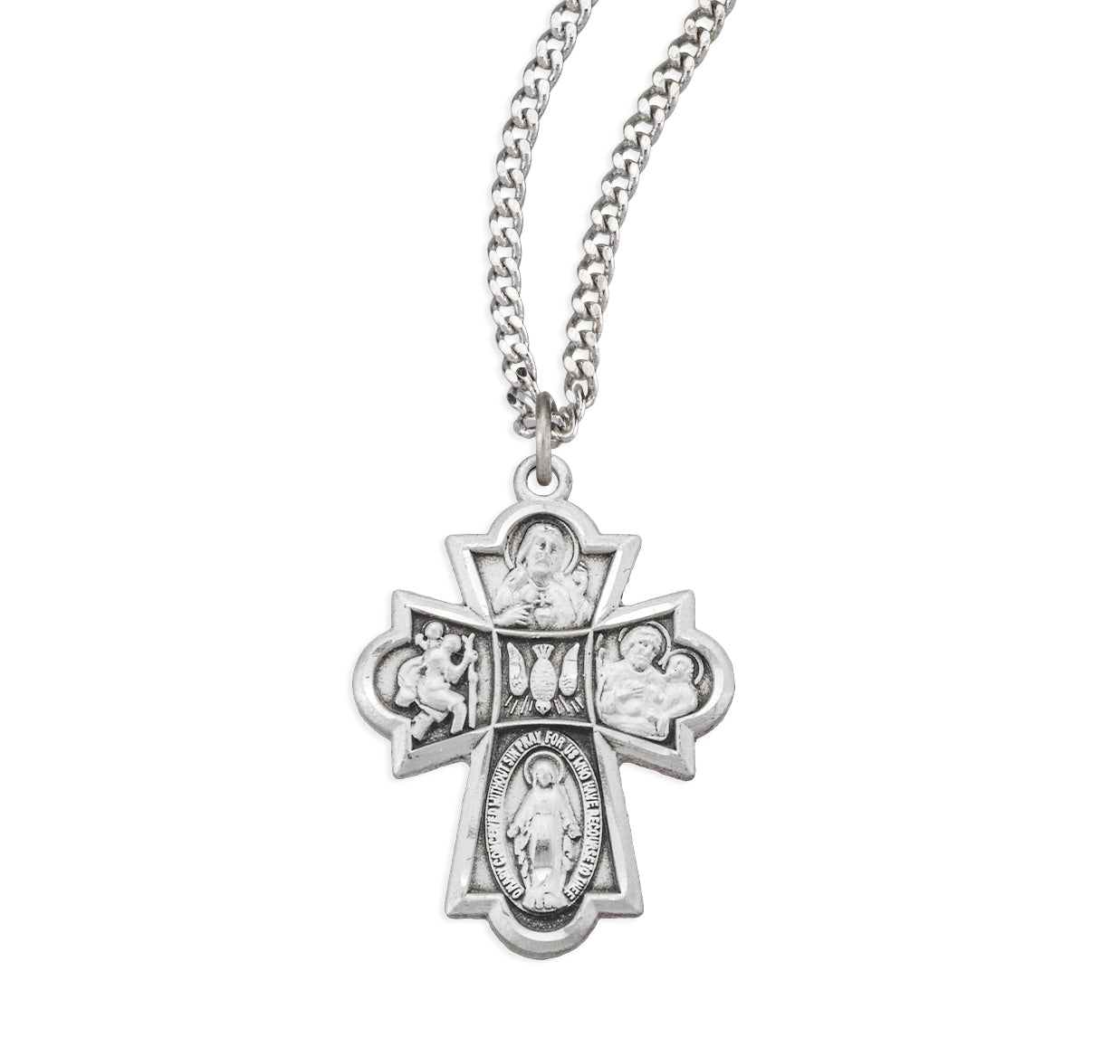 Extel Silver Catholic 4-Way Medal Cross Cruciform Necklace