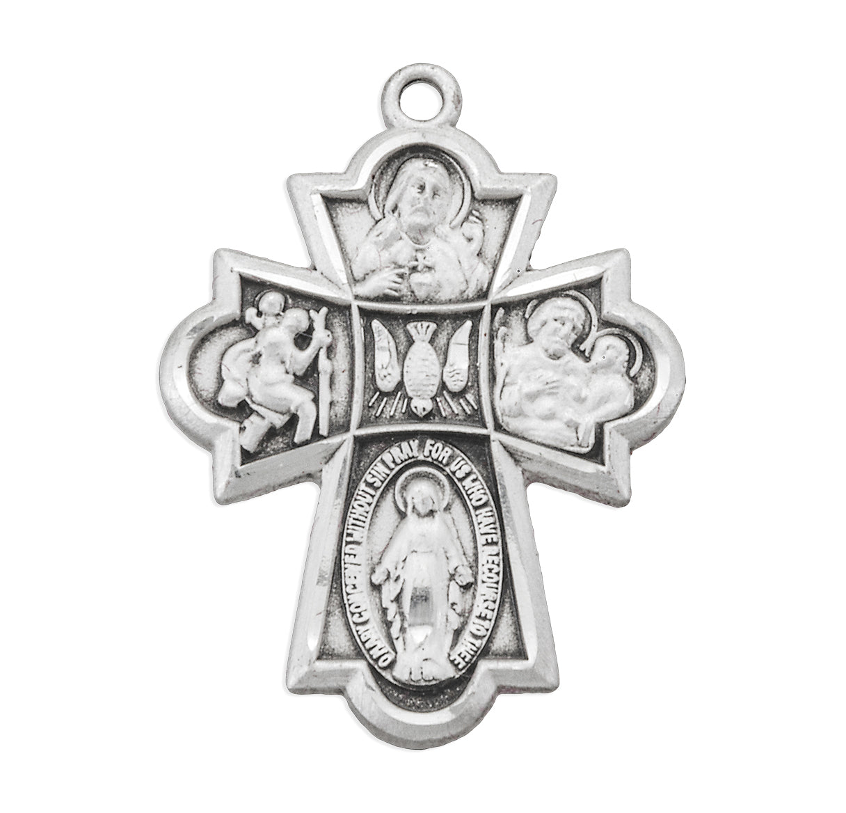 Extel Silver Catholic 4-Way Medal Cross Cruciform Necklace