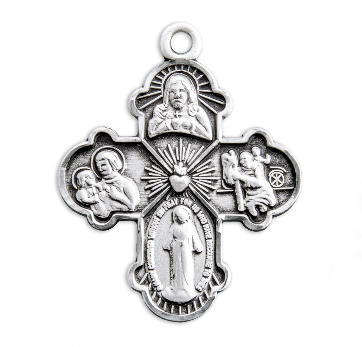 Extel Silver Catholic 4-Way Medal Cross Cruciform Necklace