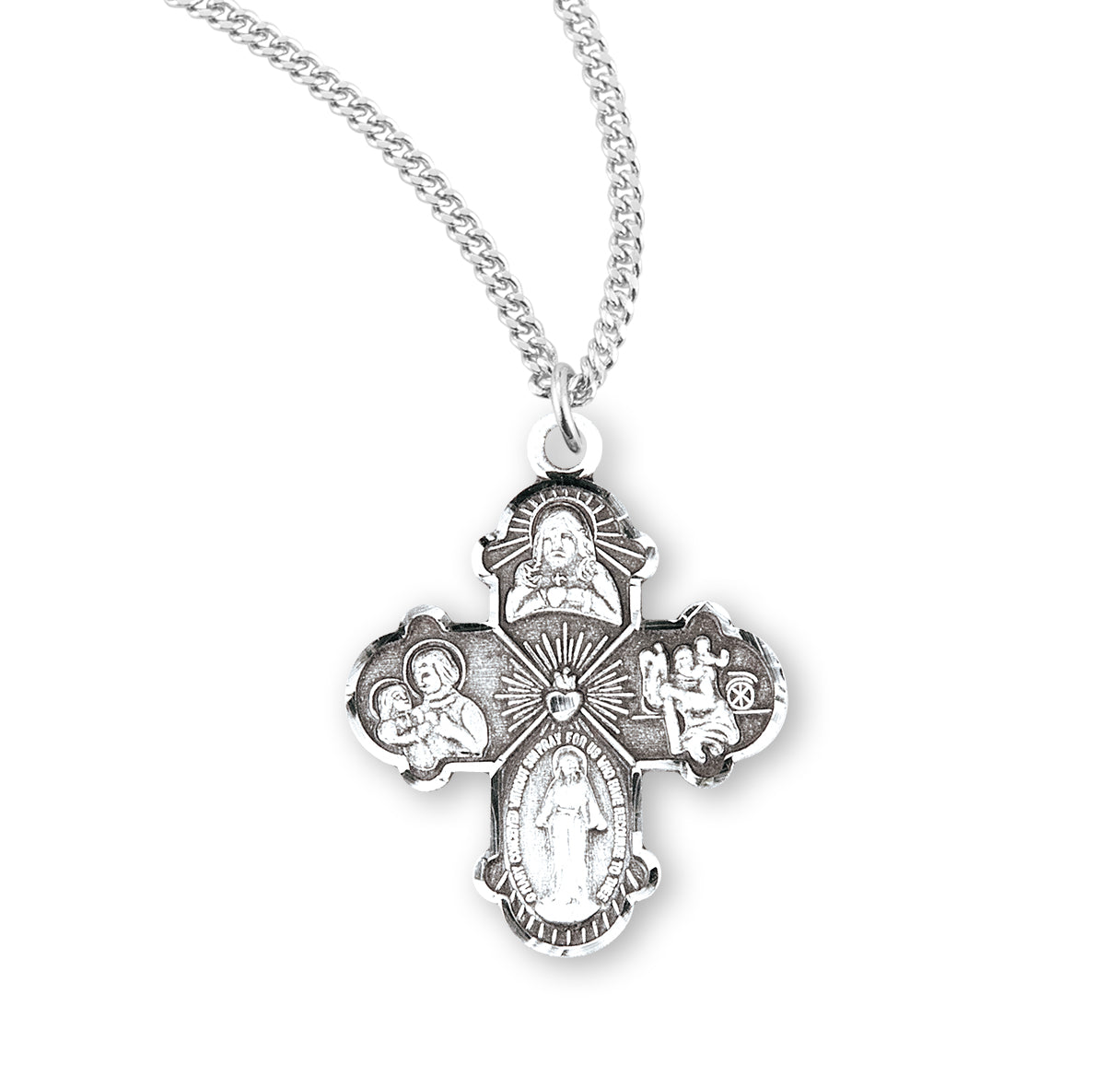 Extel Silver Catholic 4-Way Medal Cross Cruciform Necklace