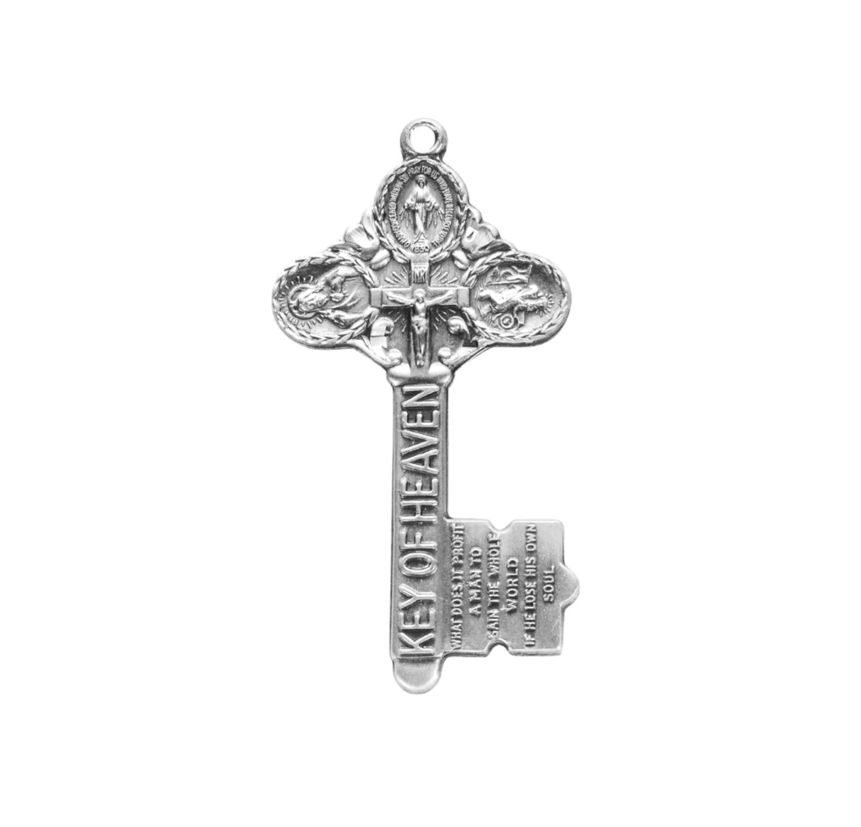 Sterling Silver Key of Heaven Medal Pendant Necklace