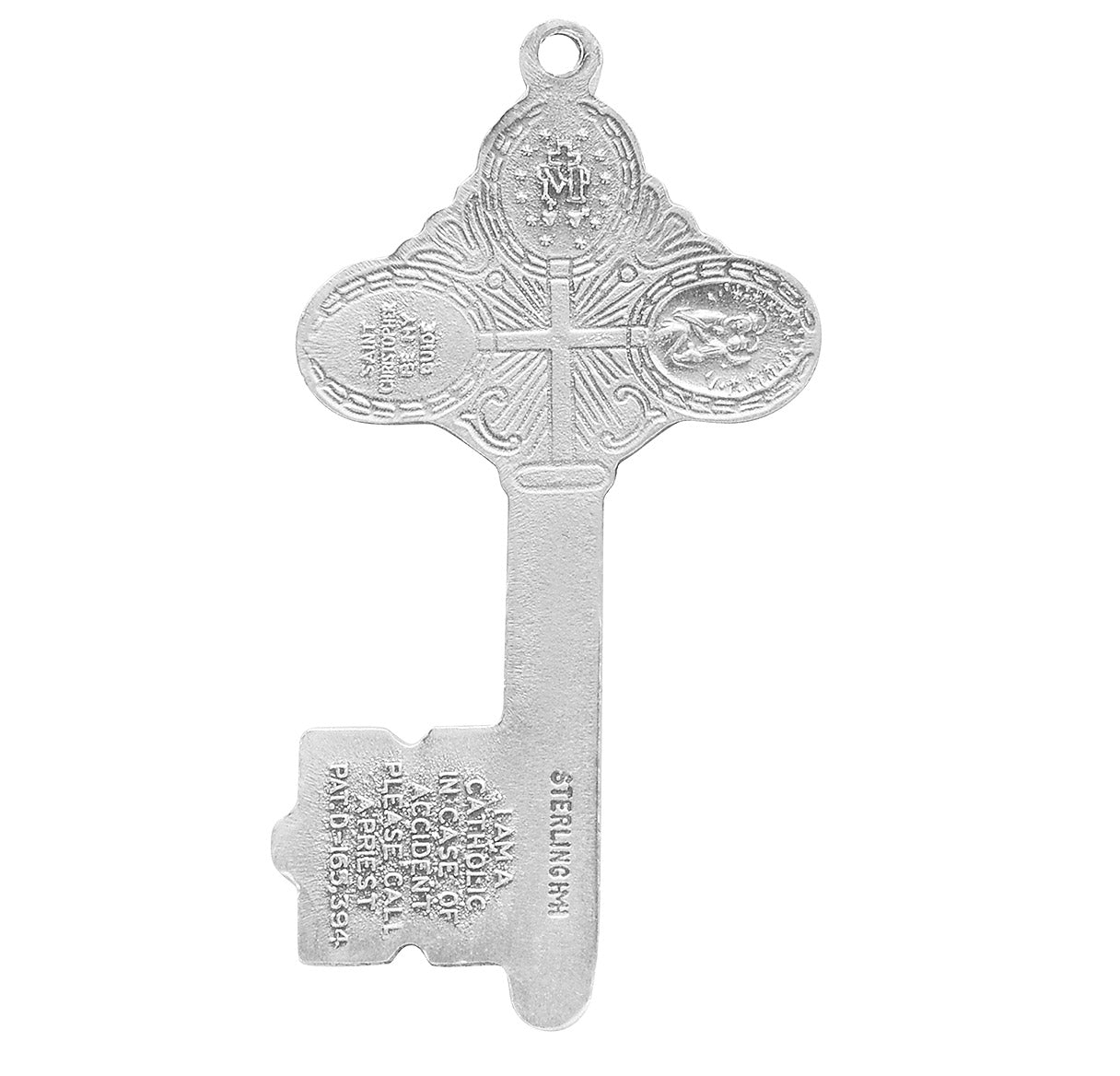 Sterling Silver Key of Heaven Medal Pendant Necklace