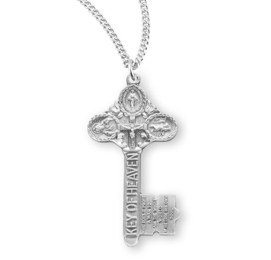 Sterling Silver Key of Heaven Medal Pendant Necklace