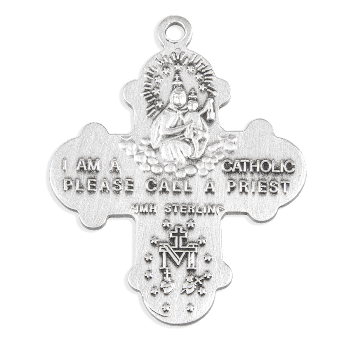 Extel Silver Catholic 4-Way Medal Cross Cruciform Necklace