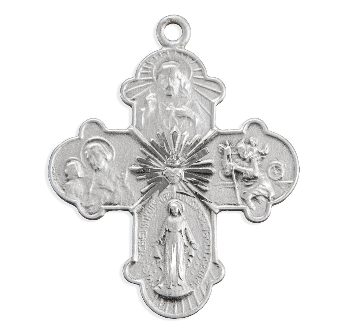 Extel Silver Catholic 4-Way Medal Cross Cruciform Necklace