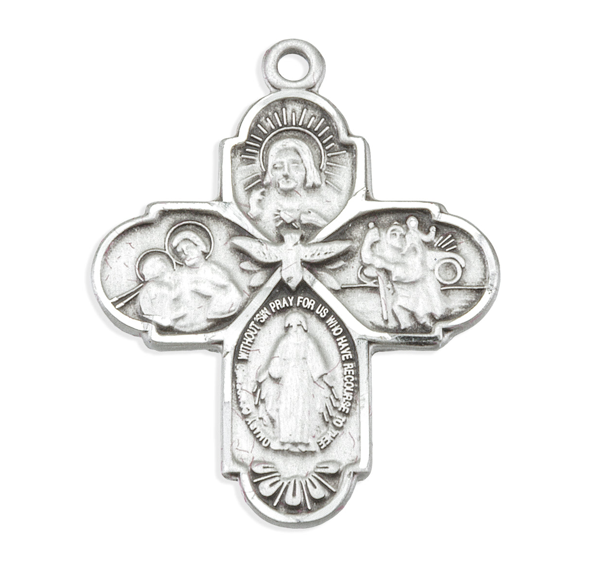 Extel Silver Catholic 4-Way Medal Cross Cruciform Necklace