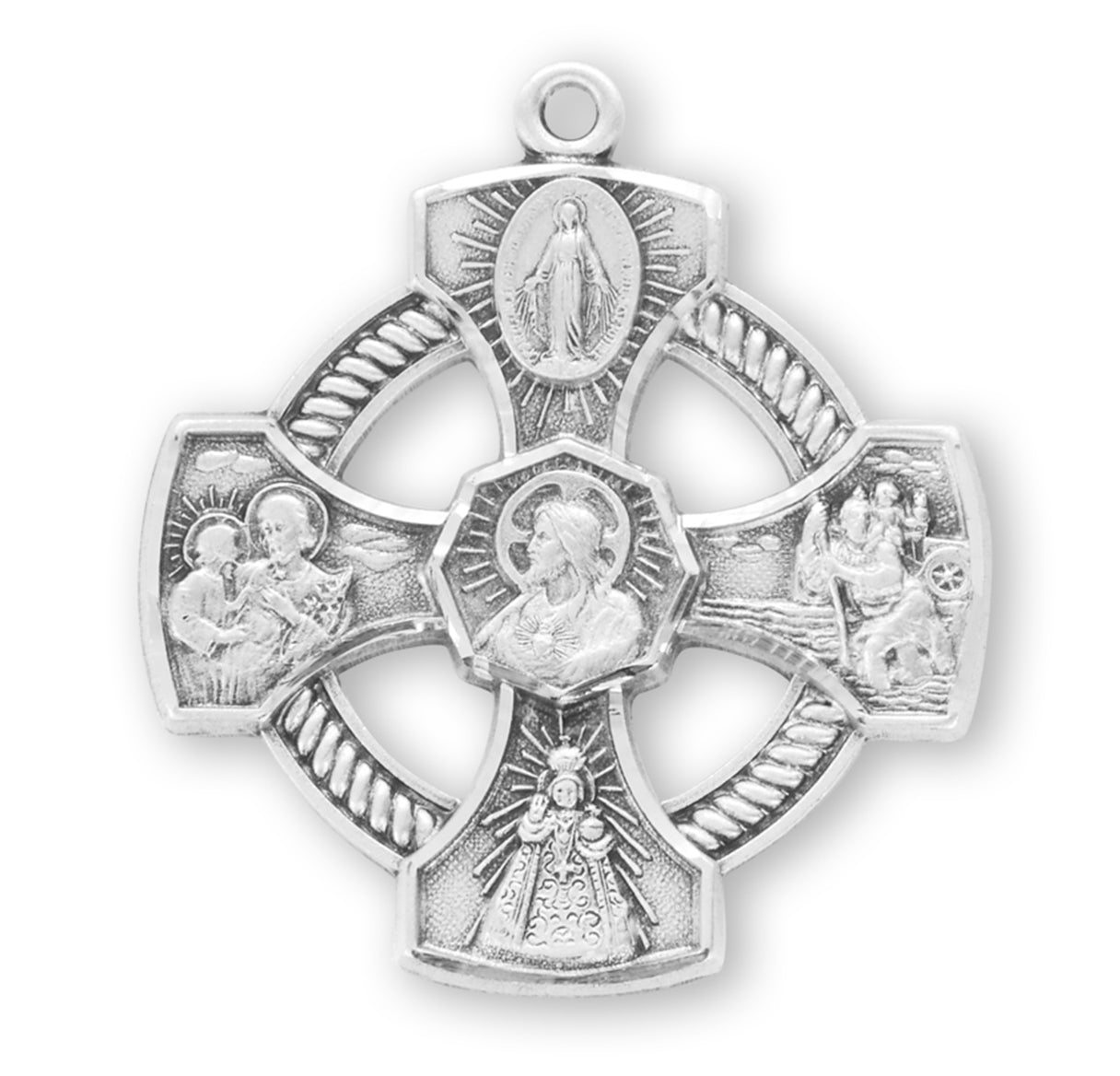 Extel Silver Catholic 5-Way Medal Cross Cruciform Necklace