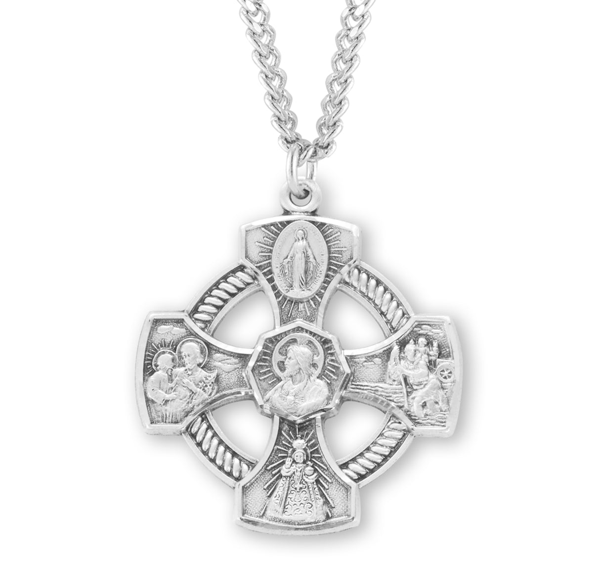 Extel Silver Catholic 5-Way Medal Cross Cruciform Necklace