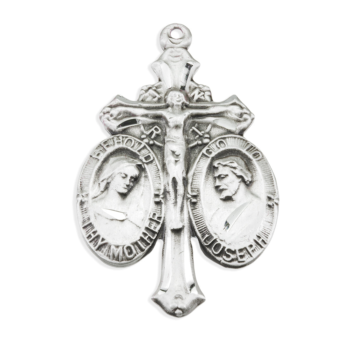 Sterling Silver Jesus-Mary-Joseph Medal Pendant Necklace