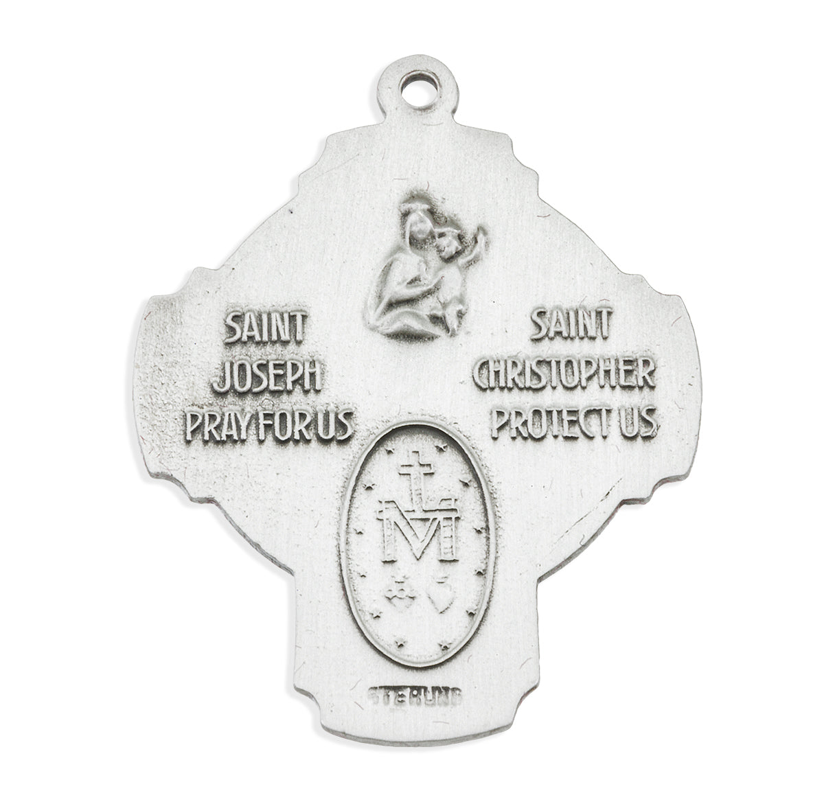 Extel Silver Catholic 4-Way Medal Cross Cruciform Necklace