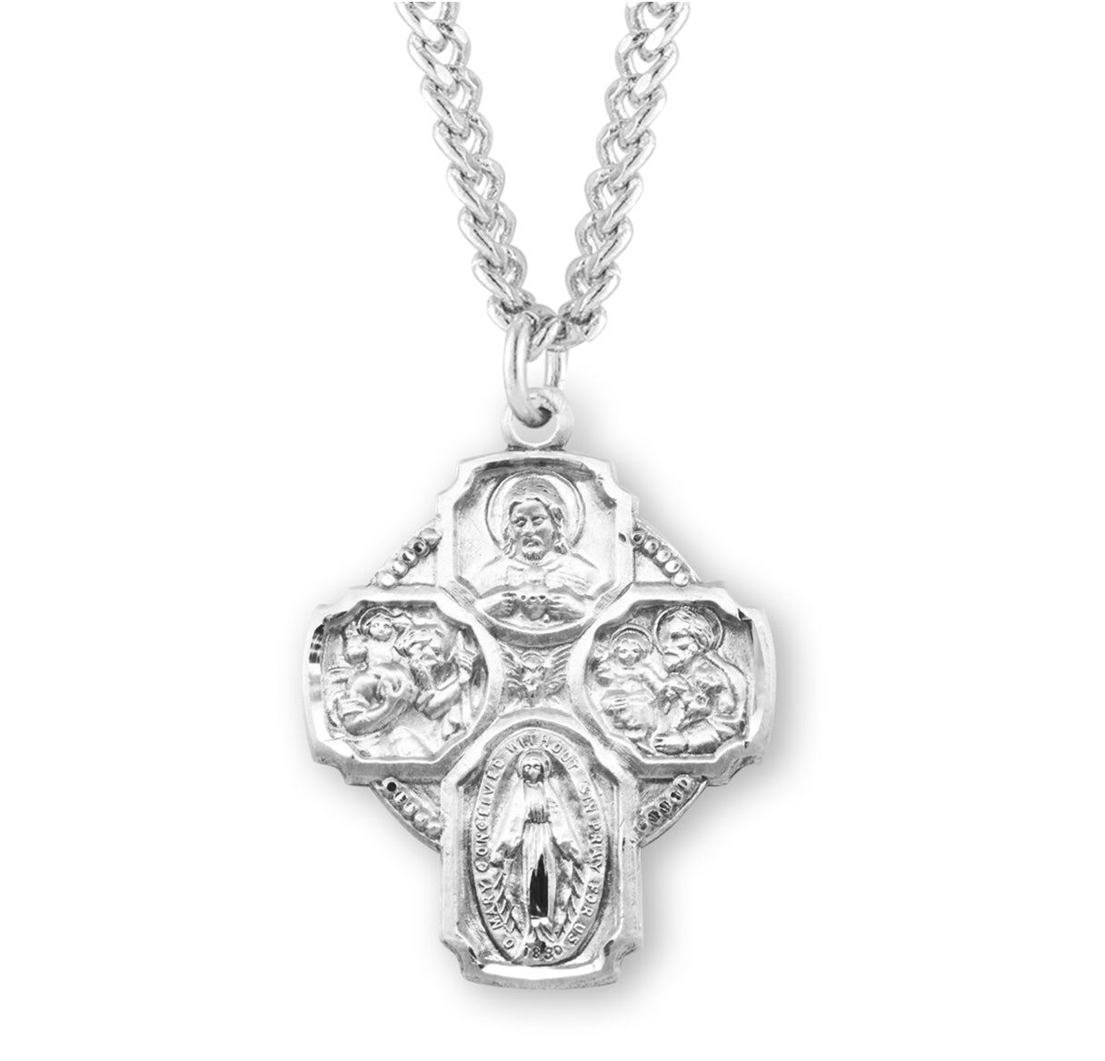 Extel Silver Catholic 4-Way Medal Cross Cruciform Necklace