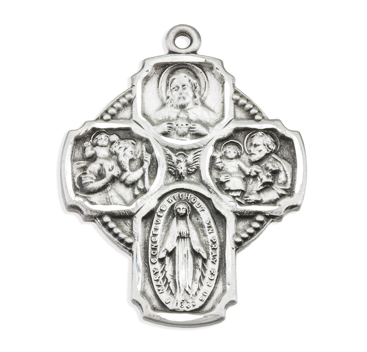 Extel Silver Catholic 4-Way Medal Cross Cruciform Necklace