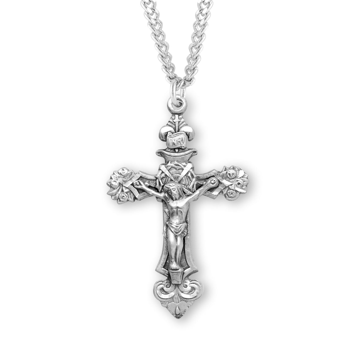 Sterling Silver Filigree Scroll Relief Design Crucifix