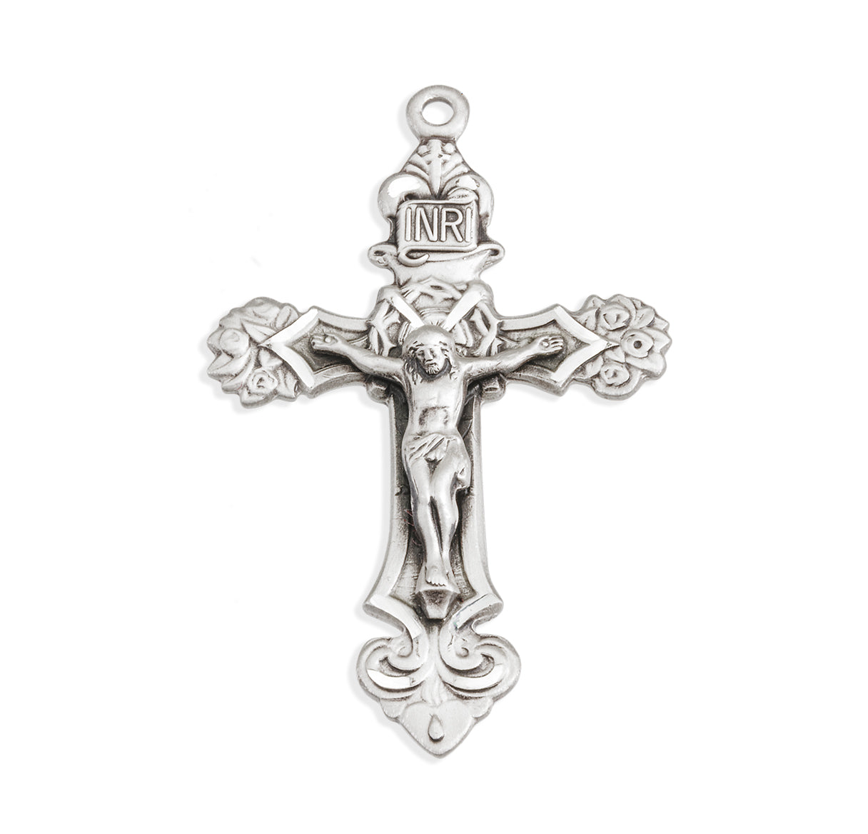 Sterling Silver Filigree Scroll Relief Design Crucifix Necklace