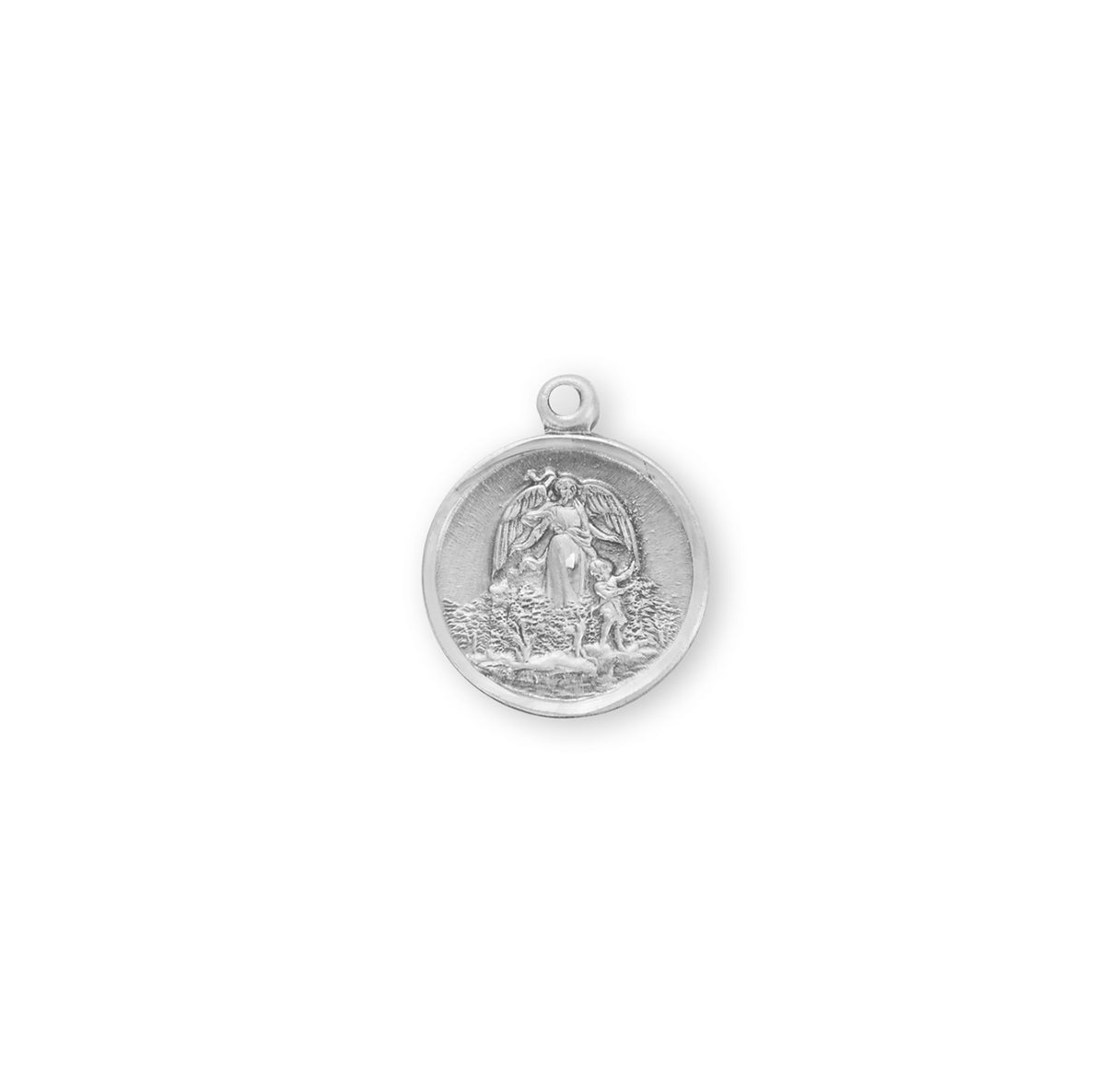 Guardian Angel Round Sterling Silver Medal Pendant Necklace