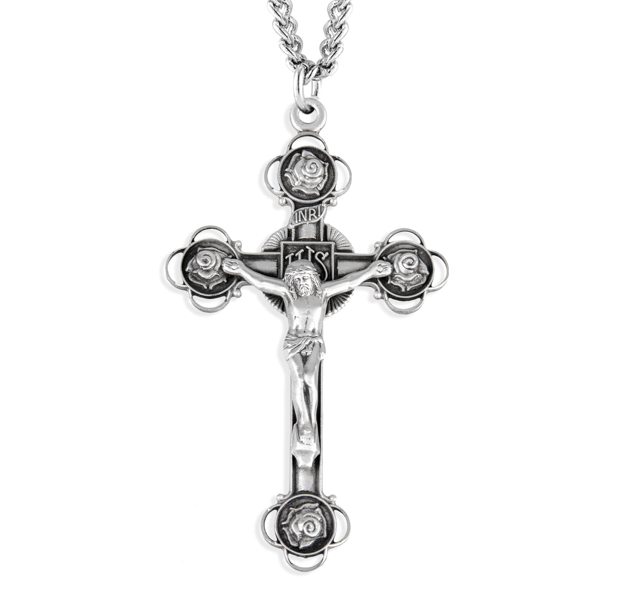 Rosebud Design Sterling Silver Crucifix