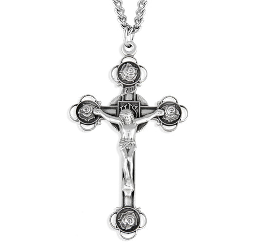 Rosebud Design Sterling Silver Crucifix