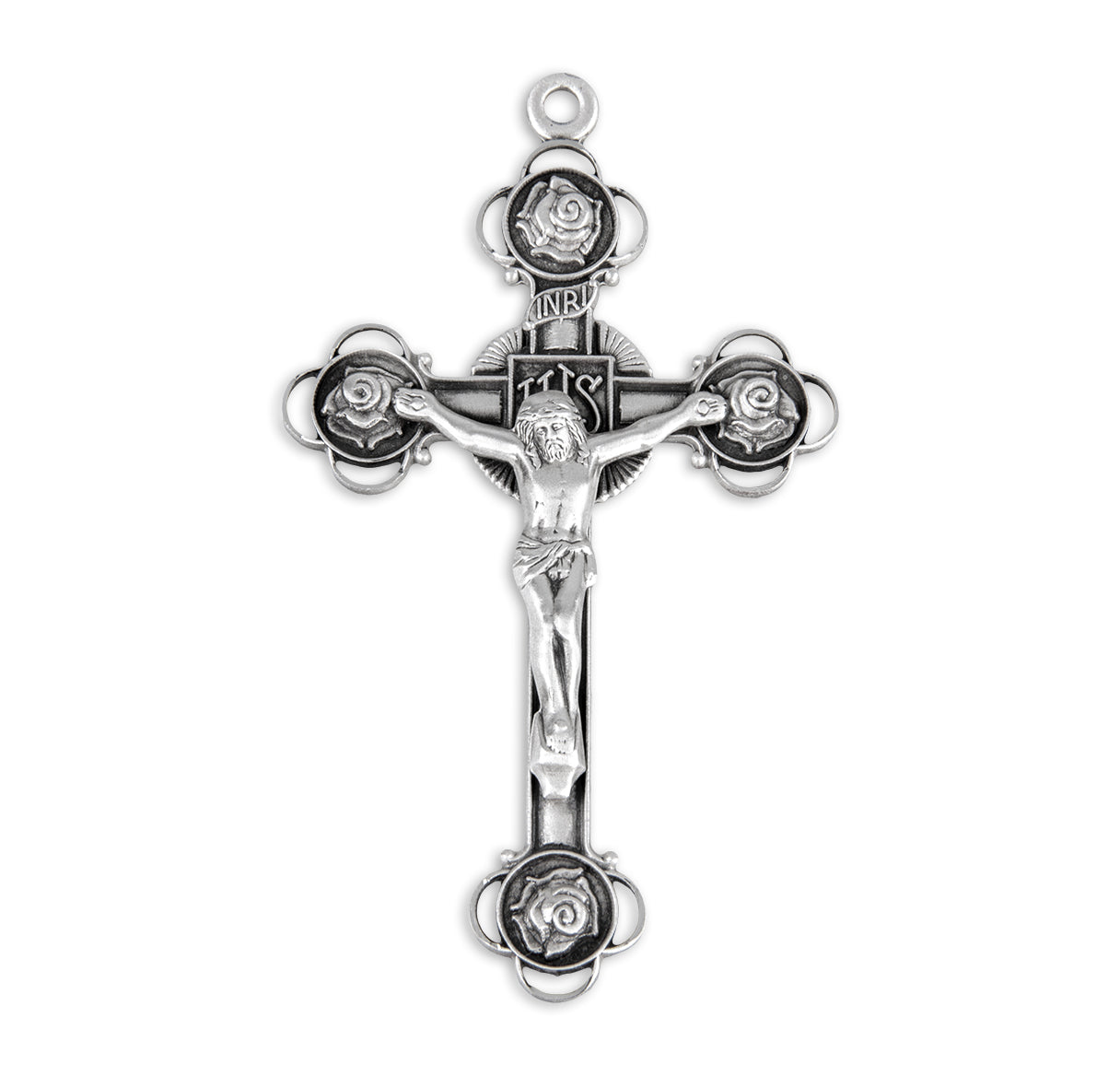 Rosebud Design Sterling Silver Crucifix Necklace Gift