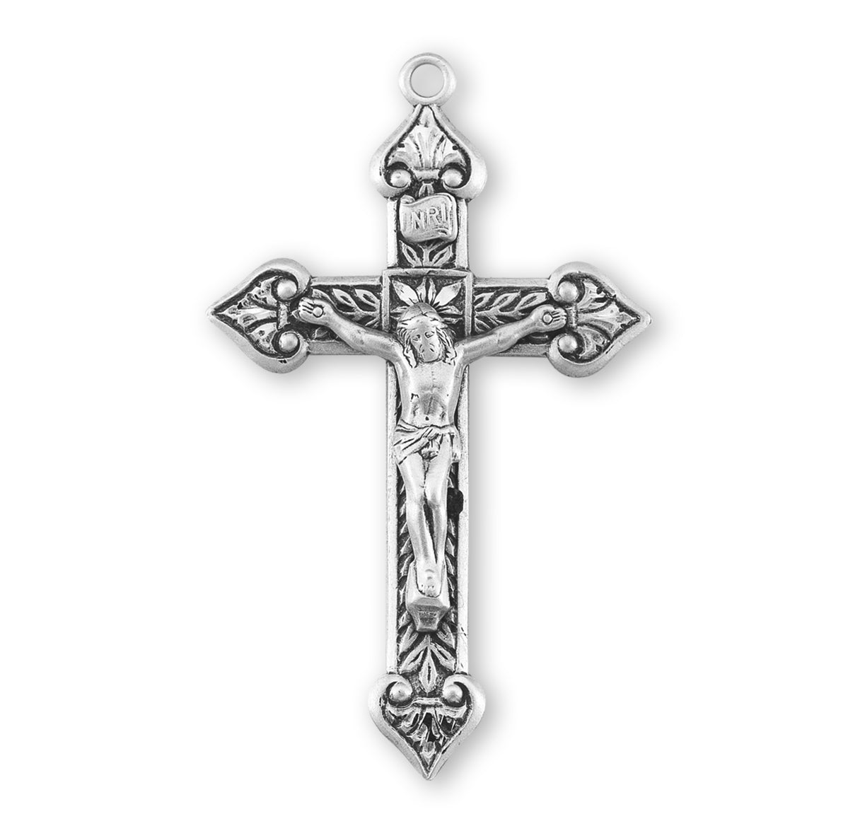 Leaf Design Sterling Silver Crucifix with Chain Gift Box