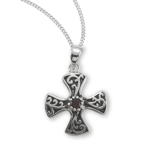 Sterling Silver Cross and Garnet Zircon