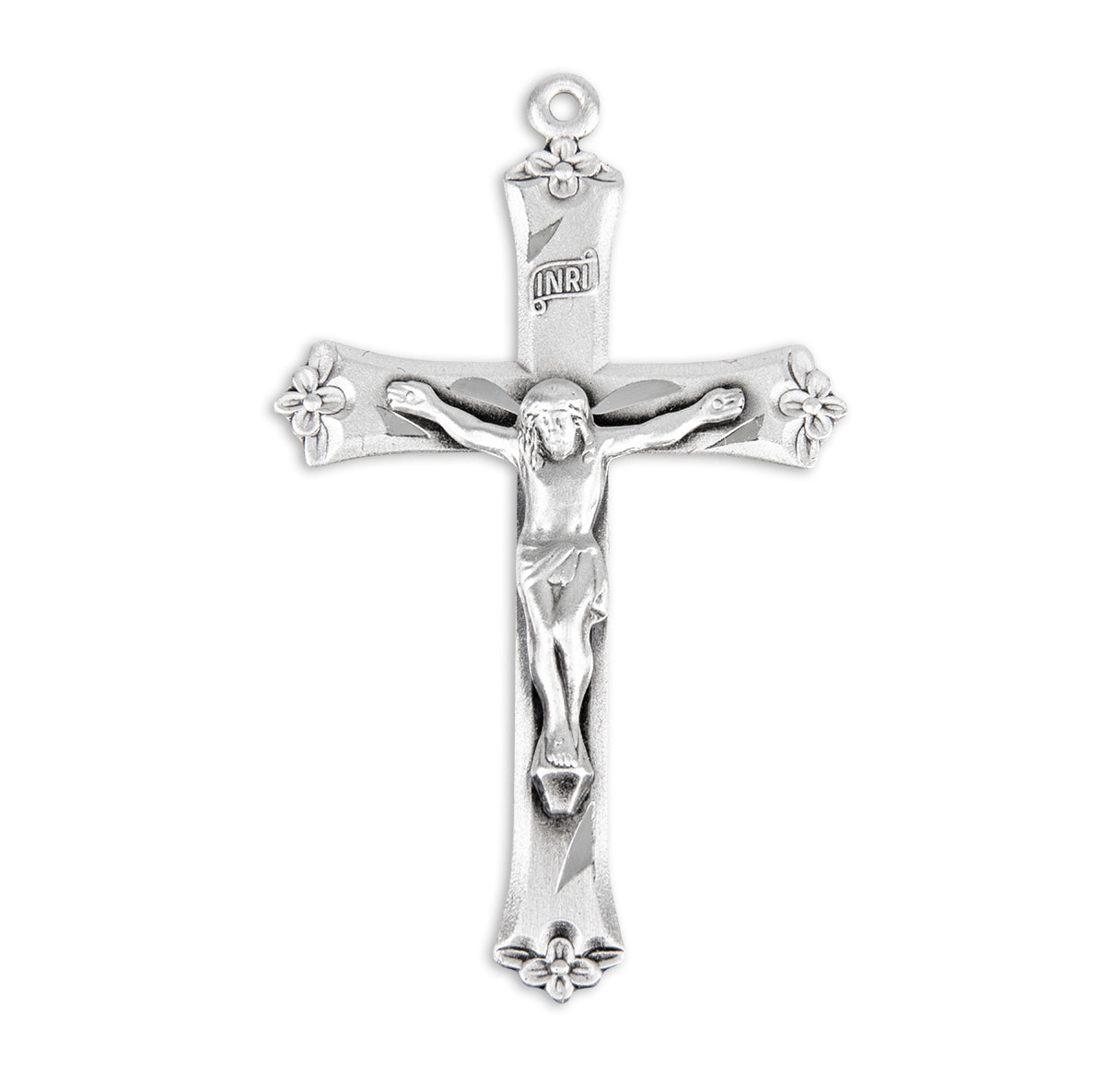 Sterling Silver Flower Tipped Crucifix with Chain Gift Box