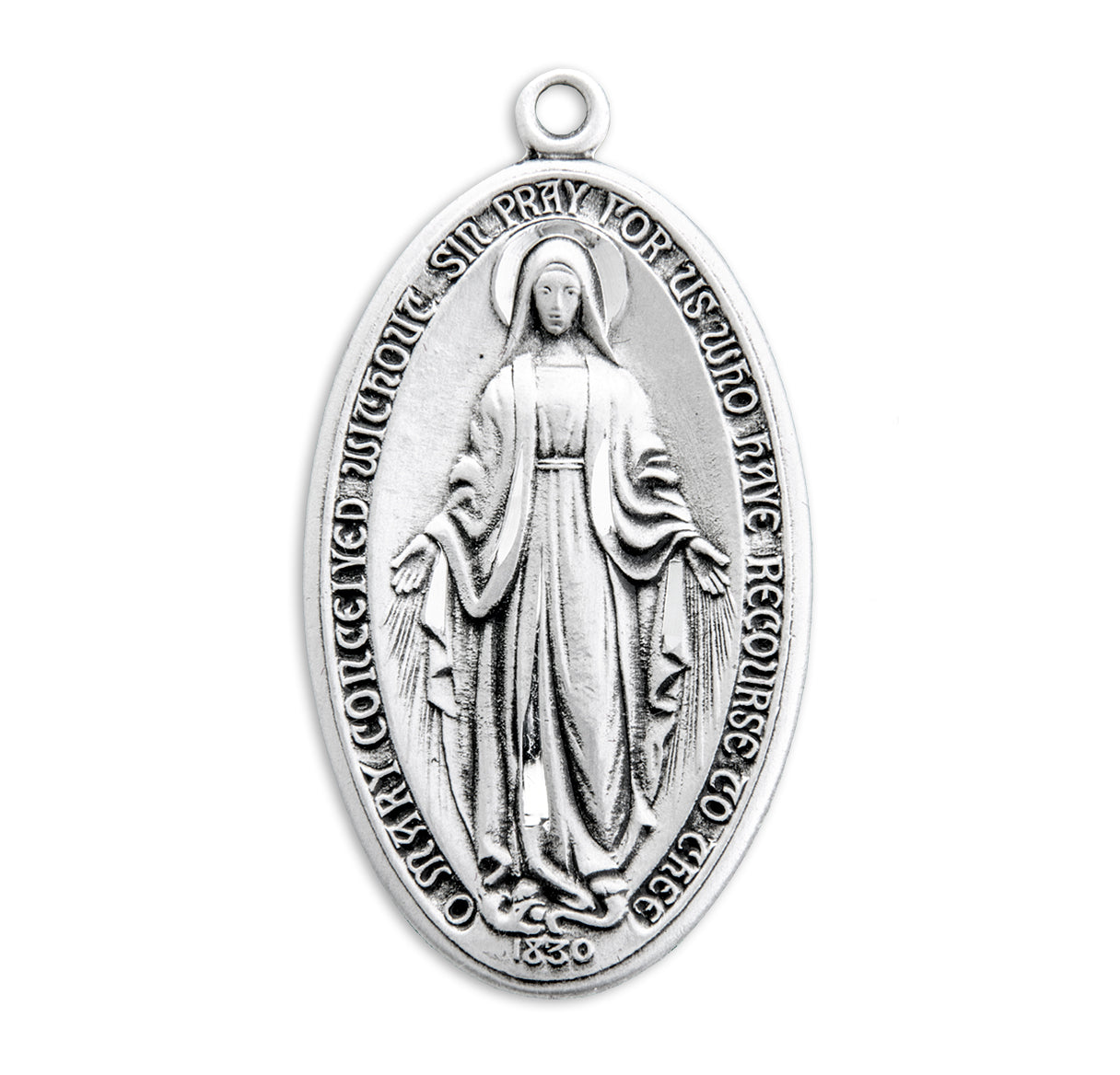 Sterling Silver Oval Miraculous Medal Pendant Necklace Made in USA