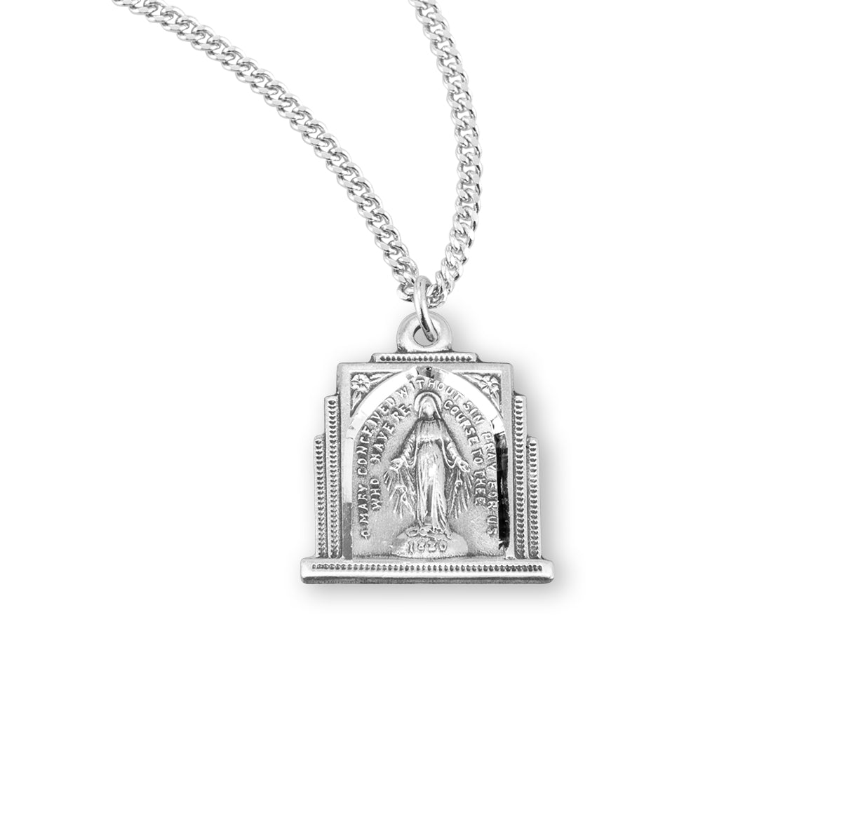 Sterling Silver Multi-Step Miraculous Medal Pendant Necklace, Made in USA