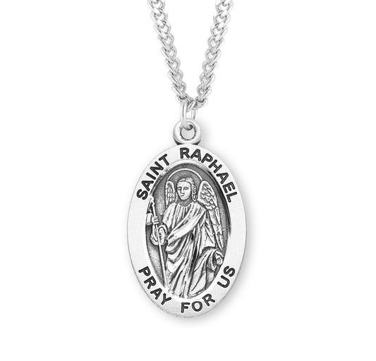 St. Raphael Sterling Silver Medal Necklace