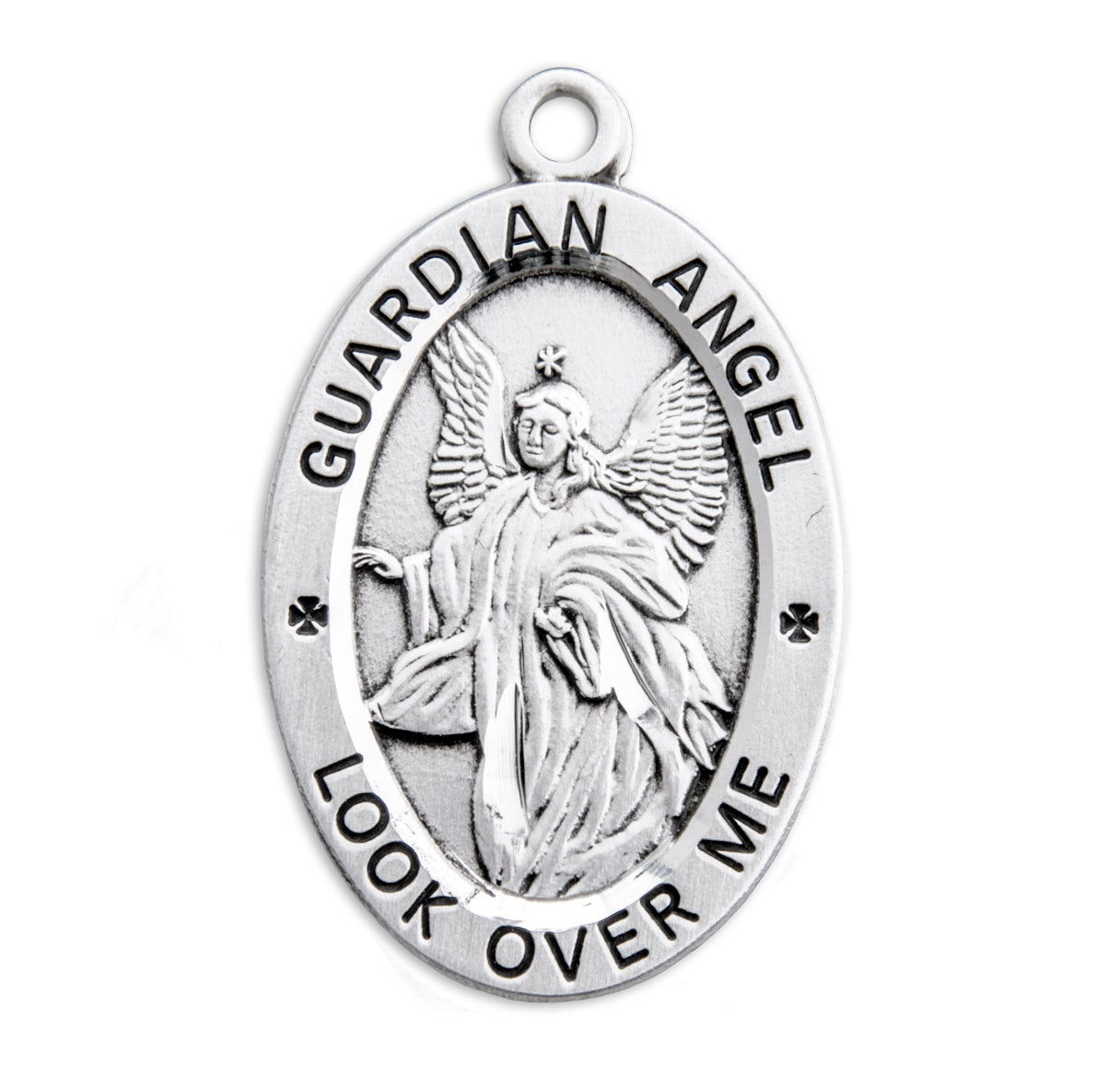 Guardian Angel Oval Sterling Silver Medal Pendant Necklace